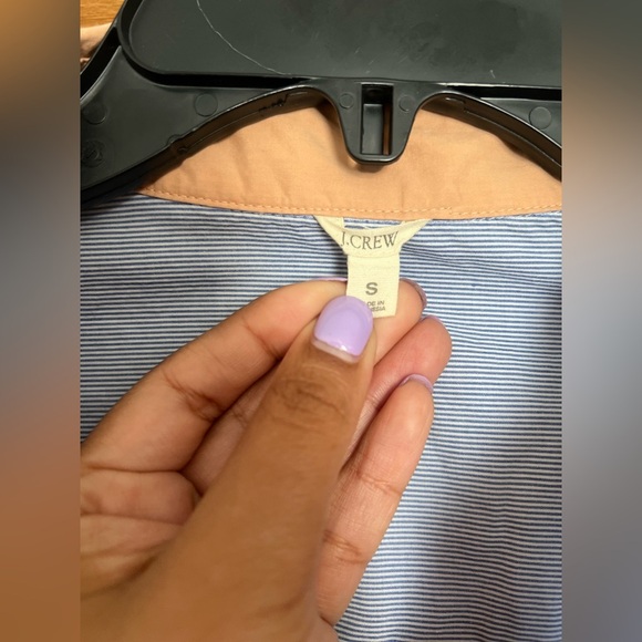 J.CREW Women's Blouse Cotton Blue White Stripe Peach Collar Hem Pockets Size S - Picture 3 of 7